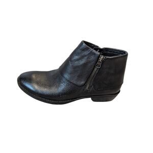 b.o.c. Born Concept Womens 7 Black Pebble Leather Side Zip Ankle Boots Low Heel